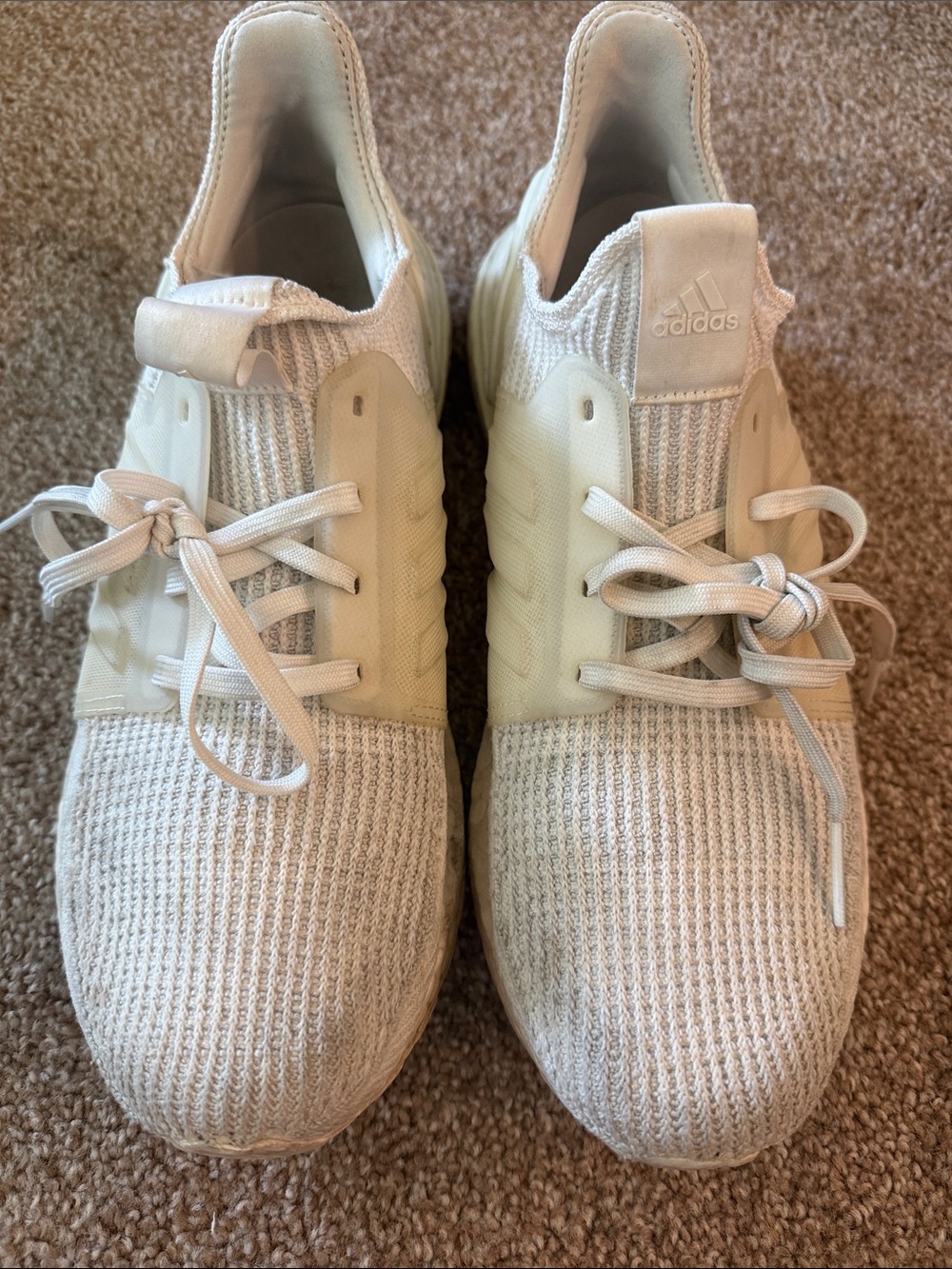 adidas Men’s Knit Running Sneakers in Cream/White